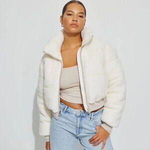 Garage Cropped Teddy Puffer Jacket - NWT